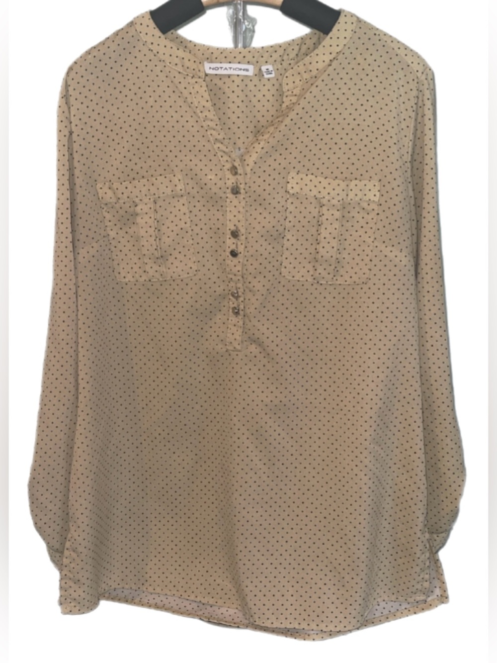Notations Cream Blouse with Subtle Black Dot Print